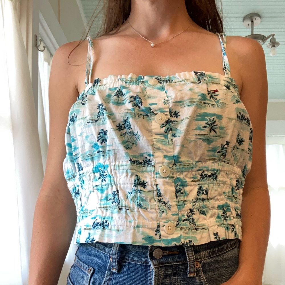 100% cotton Tommy Jeans Tommy Hilfiger tropical patterned crop top size L